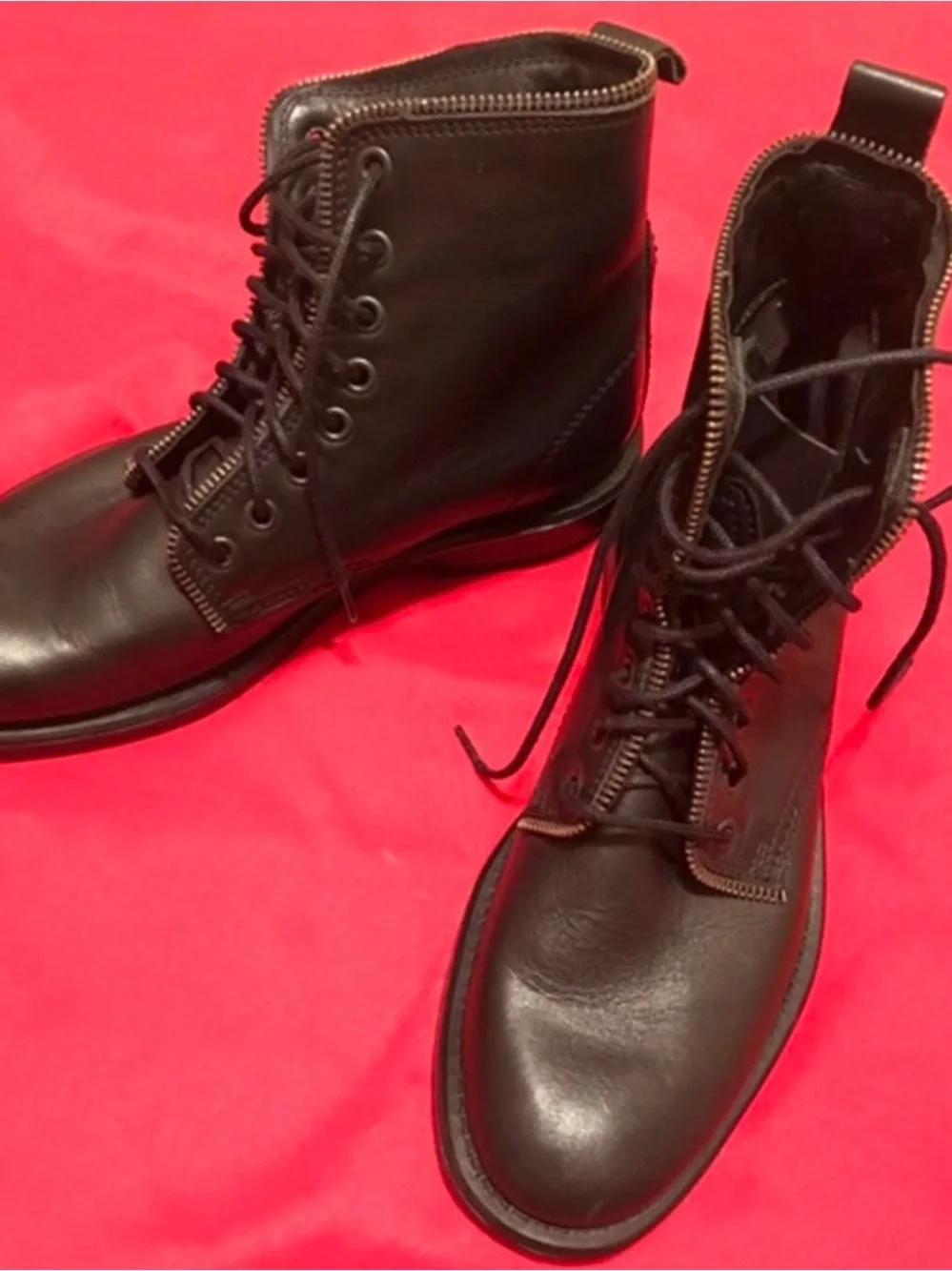 Aldo Black Leather Lace-Up Ankle Boots with Exposed Zip